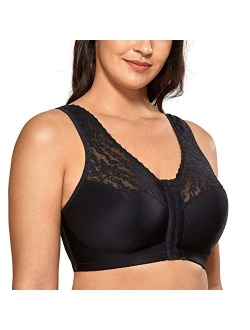 Women's Full Coverage Wirefree Lace Plus Size Front Closure Bra Racerback