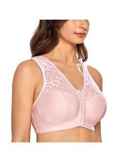 Women's Full Coverage Wirefree Lace Plus Size Front Closure Bra Racerback