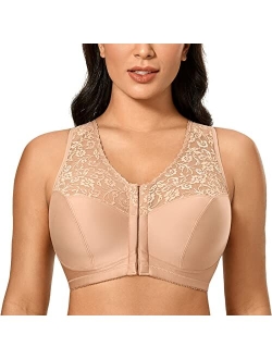 Women's Full Coverage Wirefree Lace Plus Size Front Closure Bra Racerback