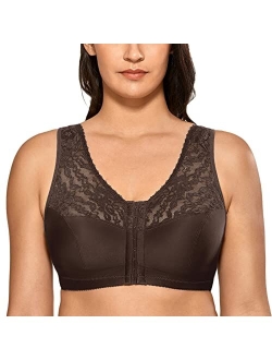 Women's Full Coverage Wirefree Lace Plus Size Front Closure Bra Racerback