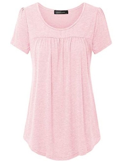 Vinmatto Women's Scoop Neck Pleated Blouse Top Tunic Shirt