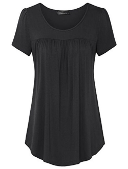 Vinmatto Women's Scoop Neck Pleated Blouse Top Tunic Shirt