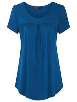 Vinmatto Women's Scoop Neck Pleated Blouse Top Tunic Shirt