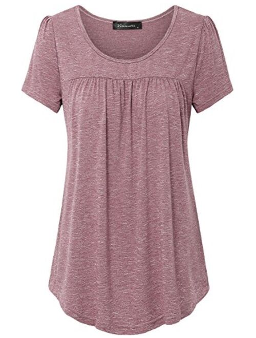 Vinmatto Women's Scoop Neck Pleated Blouse Top Tunic Shirt