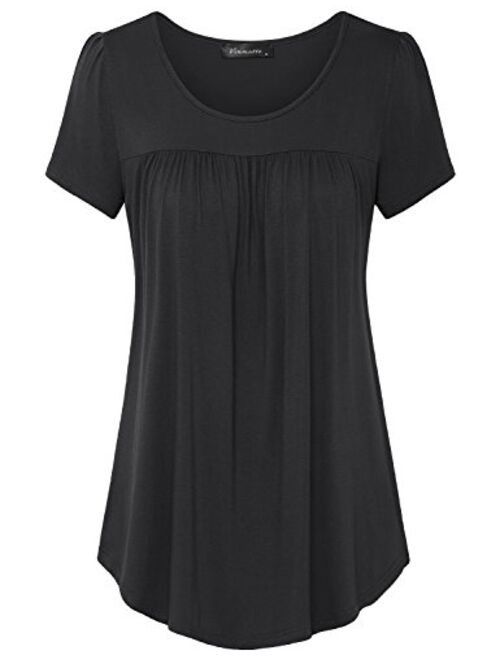 Vinmatto Women's Scoop Neck Pleated Blouse Top Tunic Shirt