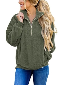 Women's Long Sleeve Sherpa Fleece Knit Sweater Side Slit Pullover Outwears