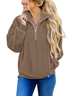 Women's Long Sleeve Sherpa Fleece Knit Sweater Side Slit Pullover Outwears