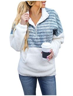 Women's Long Sleeve Sherpa Fleece Knit Sweater Side Slit Pullover Outwears