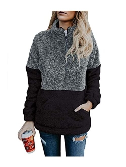 Women's Long Sleeve Sherpa Fleece Knit Sweater Side Slit Pullover Outwears