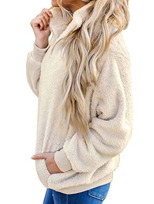 MEROKEETY Women's Long Sleeve Sherpa Fleece Knit Sweater Side Slit Pullover Outwears