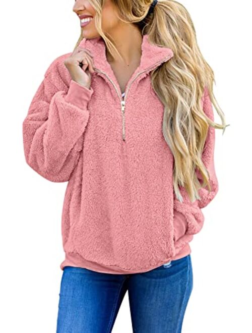 MEROKEETY Women's Long Sleeve Sherpa Fleece Knit Sweater Side Slit Pullover Outwears