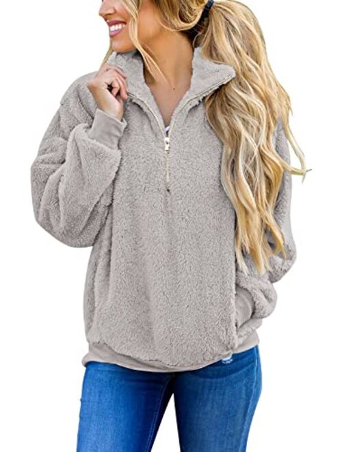 MEROKEETY Women's Long Sleeve Sherpa Fleece Knit Sweater Side Slit Pullover Outwears