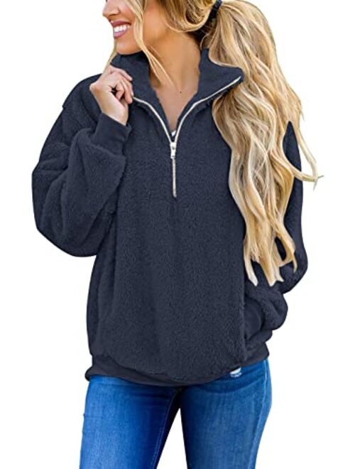 MEROKEETY Women's Long Sleeve Sherpa Fleece Knit Sweater Side Slit Pullover Outwears