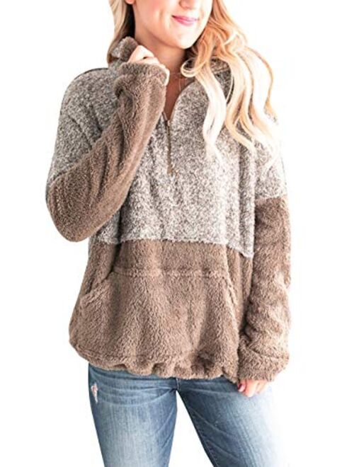 MEROKEETY Women's Long Sleeve Sherpa Fleece Knit Sweater Side Slit Pullover Outwears