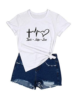 Mansy Women's T-Shirt Casual Short Sleeve Letter Printed Summer Cute Graphic Tee Tops