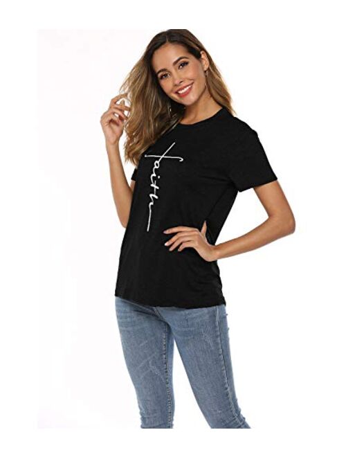 Mansy Women's T-Shirt Casual Short Sleeve Letter Printed Summer Cute Graphic Tee Tops