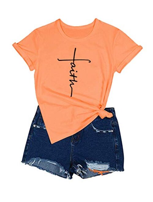 Mansy Women's T-Shirt Casual Short Sleeve Letter Printed Summer Cute Graphic Tee Tops