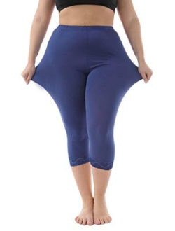 ZERDOCEAN Women's Plus Size Modal Capri Leggings Hem Lace Trim