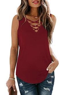 Sipaya Womens Tank Tops Summer Tops Casual Cami Shirts Basic Lace up Blouse S-XL