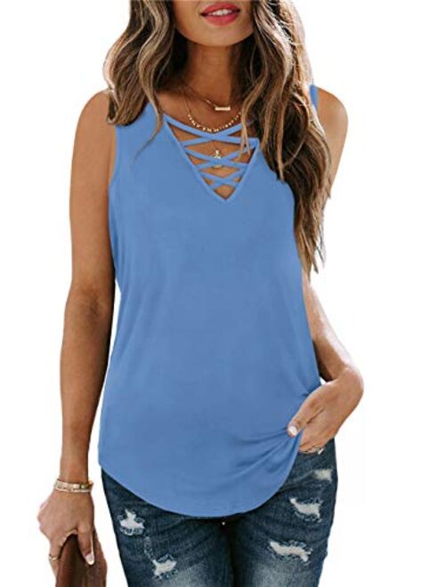 Sipaya Womens Tank Tops Summer Tops Casual Cami Shirts Basic Lace up Blouse S-XL