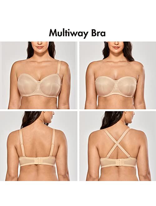 DELIMIRA Women's Strapless Bra for Large Bust Underwire Ultra Support Convertible Strap