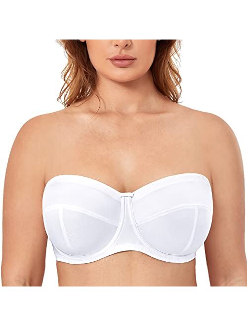 DELIMIRA Women's Strapless Bra for Large Bust Underwire Ultra Support Convertible Strap