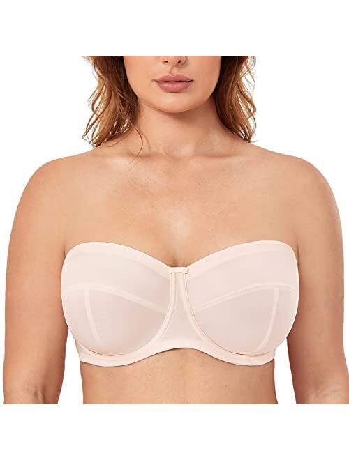 DELIMIRA Women's Strapless Bra for Large Bust Underwire Ultra Support Convertible Strap