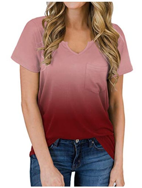 NIASHOT Women's Short Sleeves T Shirt V Neck Basic Tee Cute Tops