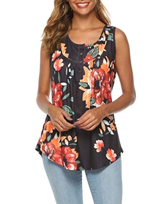 Famulily Women's Flowy Tank Tops Summer Sleeveless Loose Fit Pleated Tunic Shirts