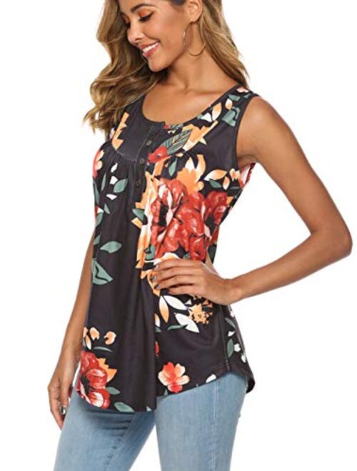 Famulily Women's Flowy Tank Tops Summer Sleeveless Loose Fit Pleated Tunic Shirts