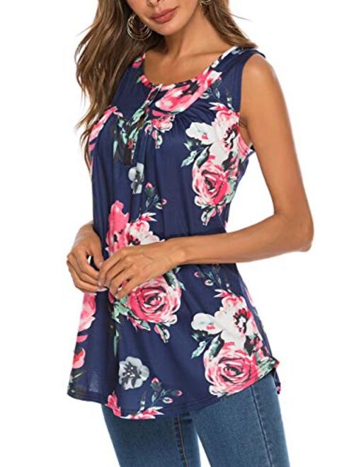 Famulily Women's Flowy Tank Tops Summer Sleeveless Loose Fit Pleated Tunic Shirts