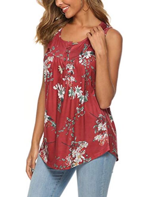 Famulily Women's Flowy Tank Tops Summer Sleeveless Loose Fit Pleated Tunic Shirts