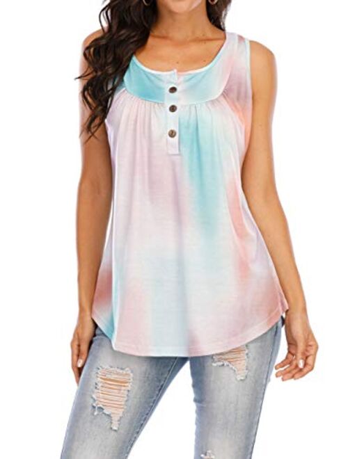 Famulily Women's Flowy Tank Tops Summer Sleeveless Loose Fit Pleated Tunic Shirts