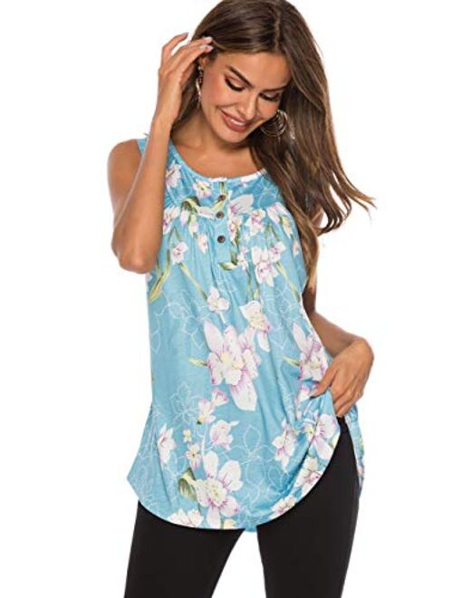 Famulily Women's Flowy Tank Tops Summer Sleeveless Loose Fit Pleated Tunic Shirts