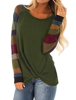 Womens Color Block Tunic Tops Crewneck Long Sleeve T-Shirt Casual Loose Shirt Blouses