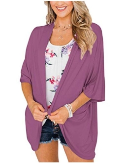 BB&KK Women's Lightweight Summer Cardigans Solid Color Cotton Kimono Cover Ups Tops 3/4 Sleeve