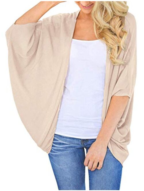 BB&KK Women's Lightweight Summer Cardigans Solid Color Cotton Kimono Cover Ups Tops 3/4 Sleeve