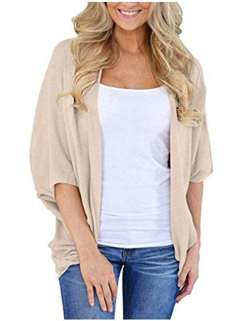 BB&KK Women's Lightweight Summer Cardigans Solid Color Cotton Kimono Cover Ups Tops 3/4 Sleeve