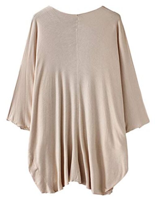 BB&KK Women's Lightweight Summer Cardigans Solid Color Cotton Kimono Cover Ups Tops 3/4 Sleeve