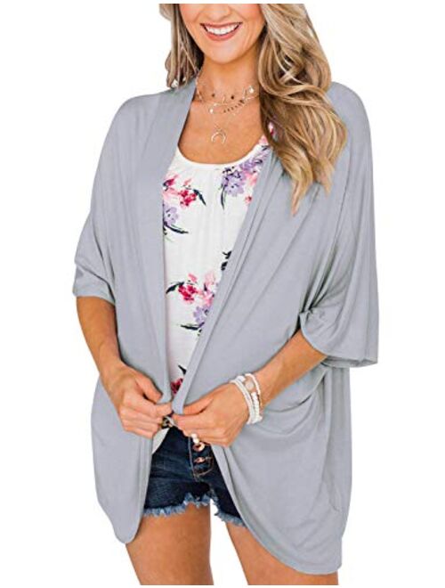 BB&KK Women's Lightweight Summer Cardigans Solid Color Cotton Kimono Cover Ups Tops 3/4 Sleeve