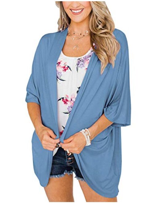 BB&KK Women's Lightweight Summer Cardigans Solid Color Cotton Kimono Cover Ups Tops 3/4 Sleeve