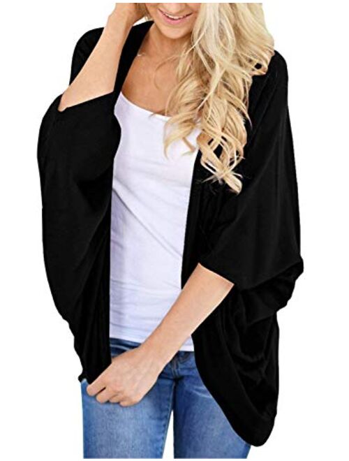 BB&KK Women's Lightweight Summer Cardigans Solid Color Cotton Kimono Cover Ups Tops 3/4 Sleeve