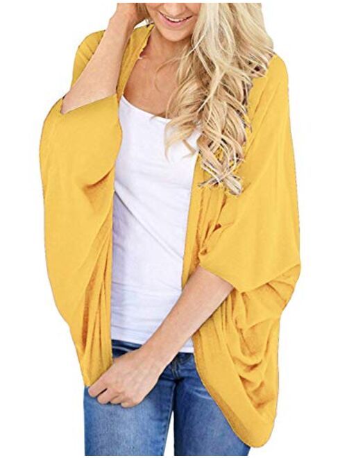 BB&KK Women's Lightweight Summer Cardigans Solid Color Cotton Kimono Cover Ups Tops 3/4 Sleeve