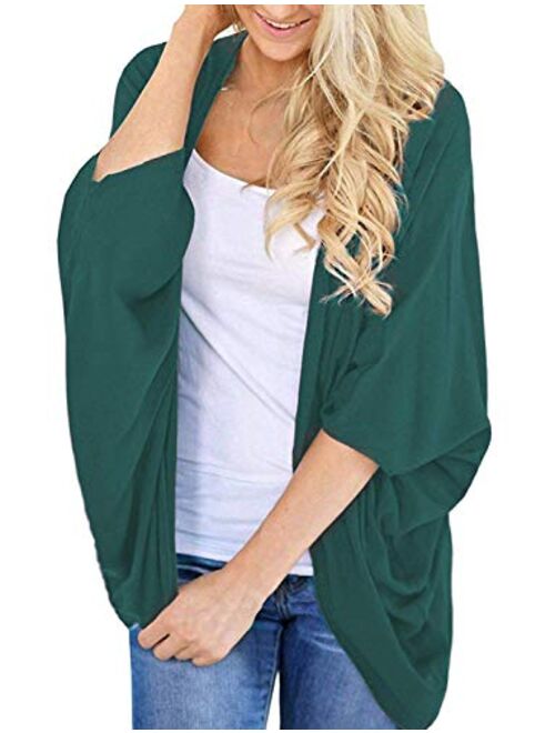 BB&KK Women's Lightweight Summer Cardigans Solid Color Cotton Kimono Cover Ups Tops 3/4 Sleeve