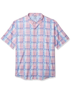Men's Big and Tall Saltwater Dockside Chambray Short Sleeve Button Down Plaid Shirt