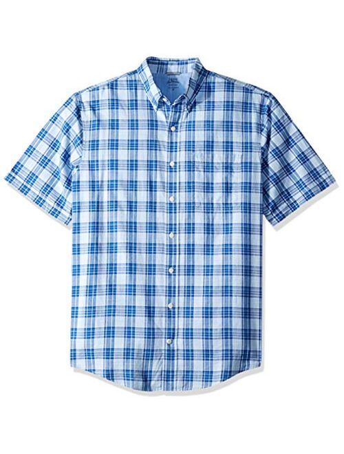 IZOD Men's Big and Tall Saltwater Dockside Chambray Short Sleeve Button Down Plaid Shirt