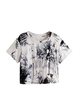 Women's Short Sleeve T Shirt Graphic Print Distressed Crop Top