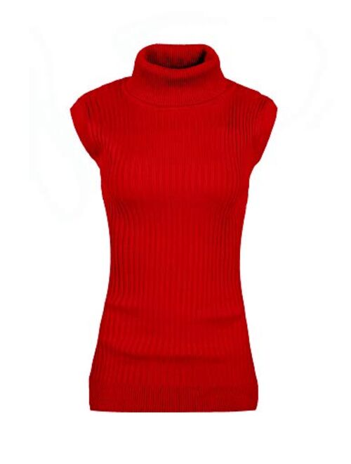 v28 Women Sleeveless High Neck Turtleneck Stretchable Knit Sweater Top