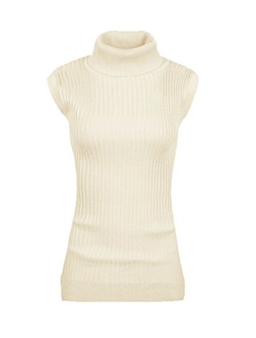 v28 Women Sleeveless High Neck Turtleneck Stretchable Knit Sweater Top