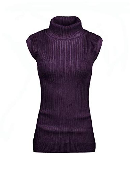 v28 Women Sleeveless High Neck Turtleneck Stretchable Knit Sweater Top